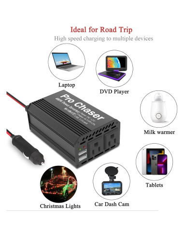 Inversor de Potencia Pro Chaser 400W 12V DC a 220V AC Negro