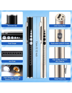 Conjunto de Herramientas para Enfermeras Enhon 6 Piezas - Linternas LED, Tijeras 15 cm, Marcadores 2