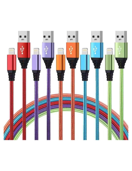 Cargador Lightning 10FT 5Pack Aurnoet Carga Rápida MFi