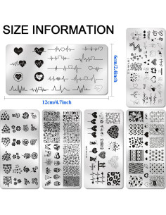 Kit de Estampado de Uñas Corazón DANNEASY 6 Piezas 12x6cm 2