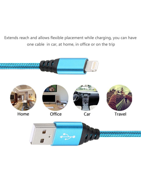 Cargador Lightning 10FT 5Pack Aurnoet Carga Rápida MFi