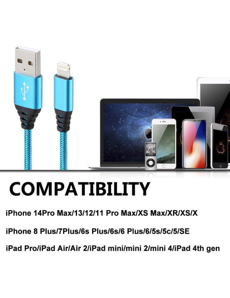 Cargador Lightning 10FT 5Pack Aurnoet Carga Rápida MFi