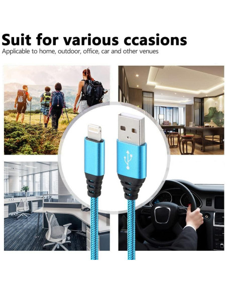 Cargador Lightning 10FT 5Pack Aurnoet Carga Rápida MFi