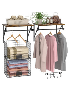 Estante de Lavandería Montado en Pared DAOUTIME Negro con Cestas