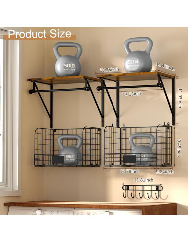 Estante de Lavandería Montado en Pared DAOUTIME Negro con Cestas