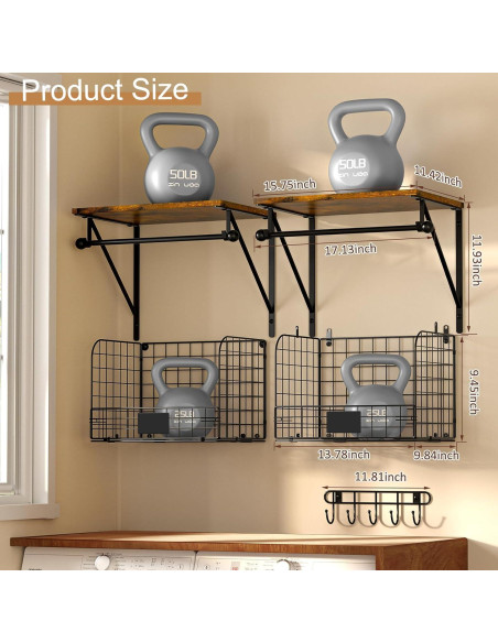 Estante de Lavandería Montado en Pared DAOUTIME Negro con Cestas