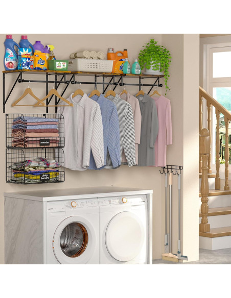 Estante de Lavandería Montado en Pared DAOUTIME Negro con Cestas