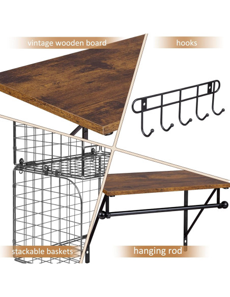 Estante de Lavandería Montado en Pared DAOUTIME Negro con Cestas