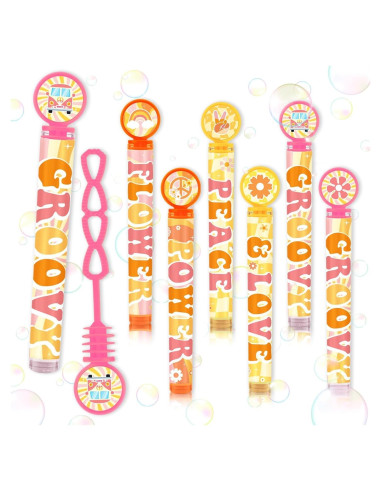 60 Varitas de Burbuja Psicodélicas Hippie con Stickers DIY