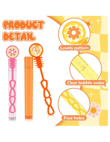 60 Varitas de Burbuja Psicodélicas Hippie con Stickers DIY