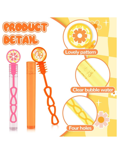 60 Varitas de Burbuja Psicodélicas Hippie con Stickers DIY