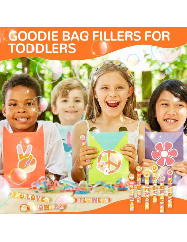 60 Varitas de Burbuja Psicodélicas Hippie con Stickers DIY