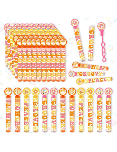 60 Varitas de Burbuja Psicodélicas Hippie con Stickers DIY