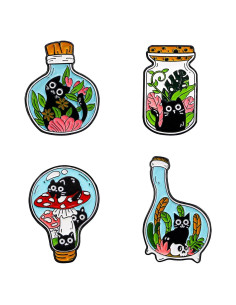 Conjunto de 4 Pines de Esmalte de Gato Lindo para Ropa y Accesorios