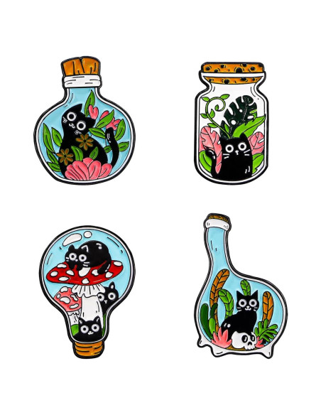 Conjunto de 4 Pines de Esmalte de Gato Lindo para Ropa y Accesorios
