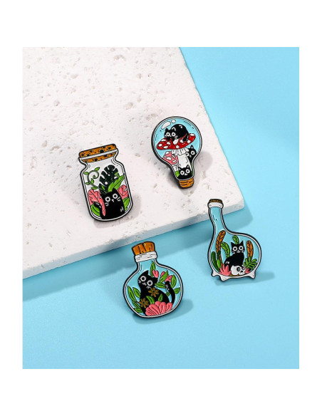 Conjunto de 4 Pines de Esmalte de Gato Lindo para Ropa y Accesorios