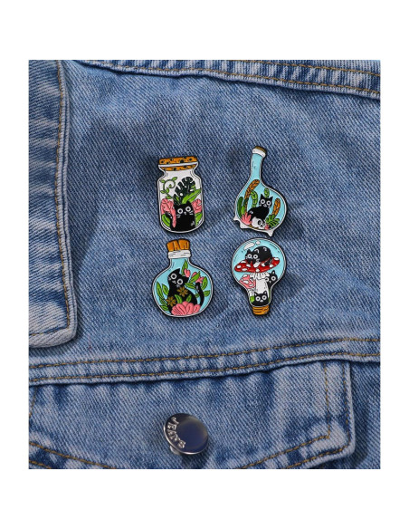 Conjunto de 4 Pines de Esmalte de Gato Lindo para Ropa y Accesorios