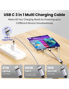 Cable de carga 3 en 1 USB C Firsting 100W 1.52m 2