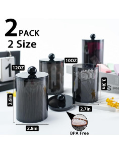 Juego de 2 Tarros de Plástico Organizador de Baño 10oz y 12oz Negro 2