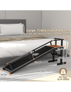 Rampa para Perros ZENTAVO 154.9x70.6cm Antideslizante Negra 2