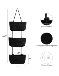 Organizador colgante TeoKJ 3 niveles algodón negro 2