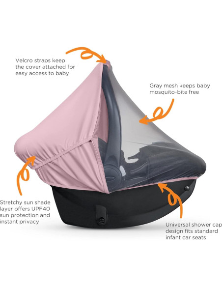 Cubierta de Asiento de Coche 2-en-1 liuliuby Rosa UV y Antimosquitos