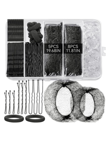 Kit de Accesorios para Cabello TsMADDTs - Horquillas y Redes Negras