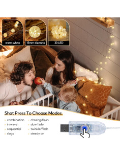 Luces de Cuerda BEEWIN 3M 30 LED Blanco Cálido USB Decorativas 2