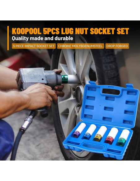 Juego de 5 Enchufes de Tuerca de Impacto KOOPOOL 15-22 mm