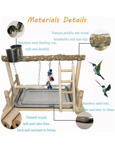 Parque de Aves de Madera PINVNBY 37x24x24 cm para Loros