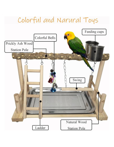 Parque de Aves de Madera PINVNBY 37x24x24 cm para Loros