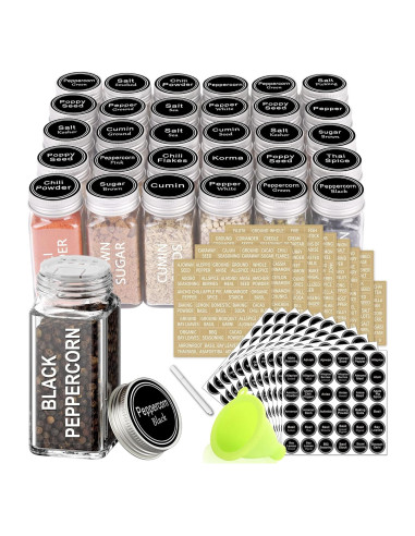 30 Tarros de Especias de Vidrio SWOMMOLY 113ml Cuadrados con Etiquetas