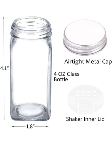30 Tarros de Especias de Vidrio SWOMMOLY 113ml Cuadrados con Etiquetas
