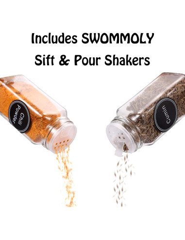 30 Tarros de Especias de Vidrio SWOMMOLY 113ml Cuadrados con Etiquetas