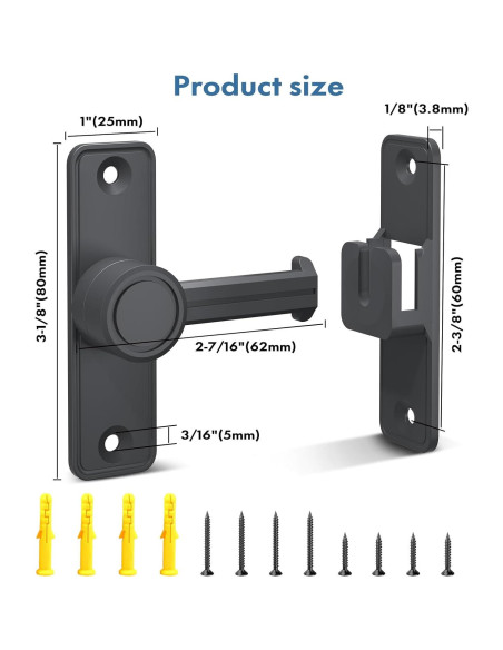 Cerradura de Puerta Sin Llave XOOL 90/180 Grados Zinc Negro