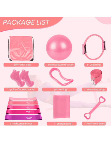 Kit de Pilates 13 Piezas DSUMD para Mujeres - Rosa