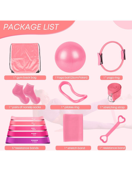 Kit de Pilates 13 Piezas DSUMD para Mujeres - Rosa