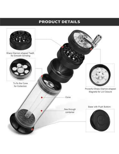Molino de Especias 3 en 1 PLAMAKER Negro - Molienda y Almacenamiento