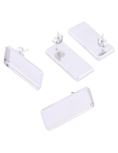 20 Bases de Pendientes Rectangulares Reidgaller 10x25mm Acero Inoxidable