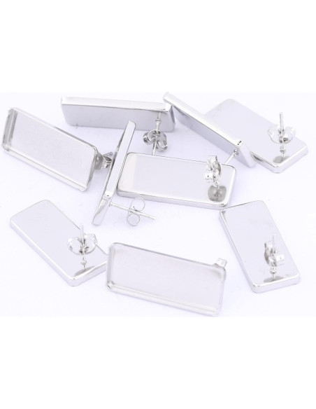20 Bases de Pendientes Rectangulares Reidgaller 10x25mm Acero Inoxidable