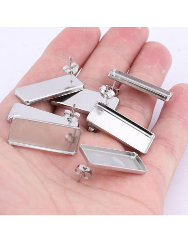 20 Bases de Pendientes Rectangulares Reidgaller 10x25mm Acero Inoxidable
