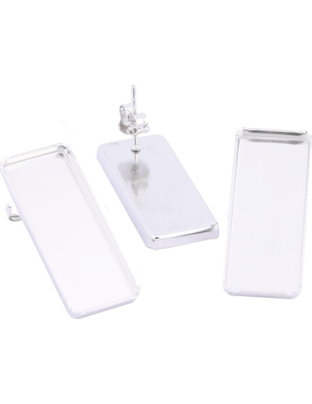 20 Bases de Pendientes Rectangulares Reidgaller 10x25mm Acero Inoxidable