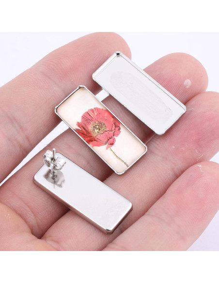 20 Bases de Pendientes Rectangulares Reidgaller 10x25mm Acero Inoxidable