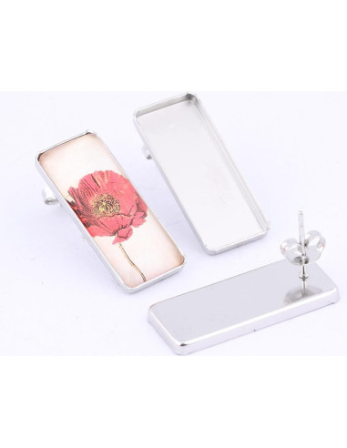 20 Bases de Pendientes Rectangulares Reidgaller 10x25mm Acero Inoxidable
