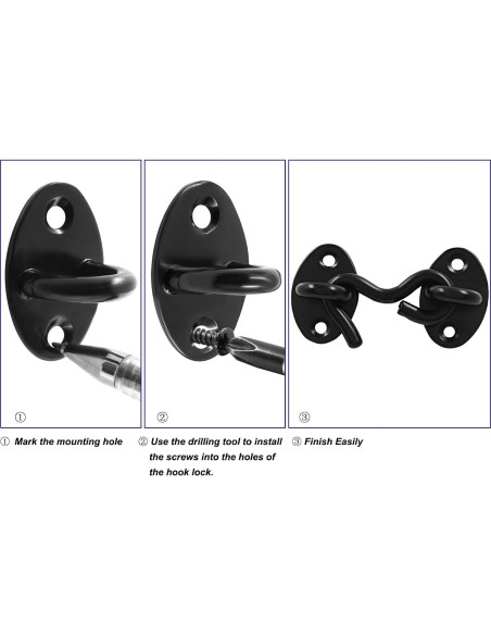 Gancho y Ojo de Privacidad Zorveiio 2 Pcs Acero Inoxidable Negro