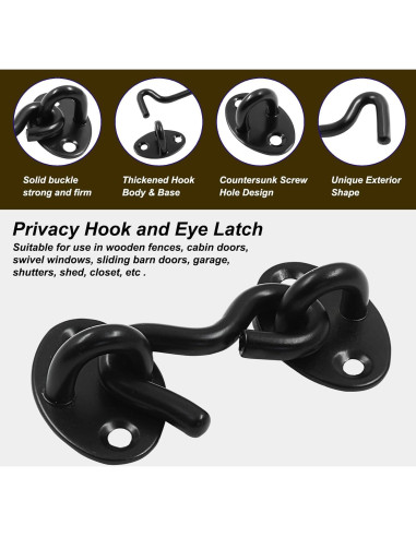 Gancho y Ojo de Privacidad Zorveiio 2 Pcs Acero Inoxidable Negro