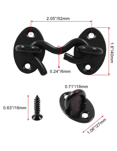 Gancho y Ojo de Privacidad Zorveiio 2 Pcs Acero Inoxidable Negro