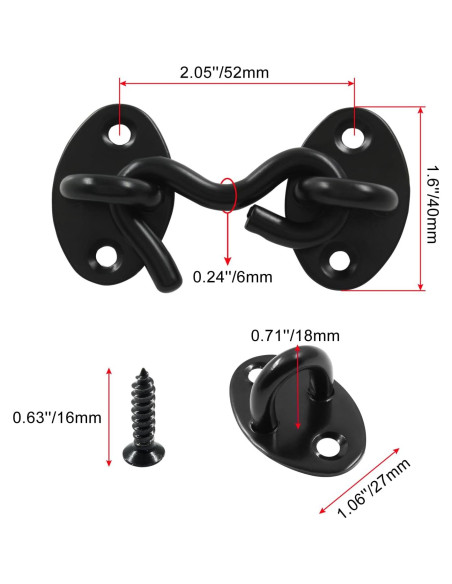 Gancho y Ojo de Privacidad Zorveiio 2 Pcs Acero Inoxidable Negro