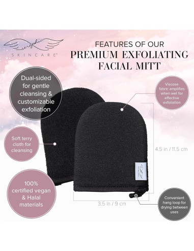 Mitón Exfoliante Facial Seraphic Skincare - 100% Vegano, Doble Cara