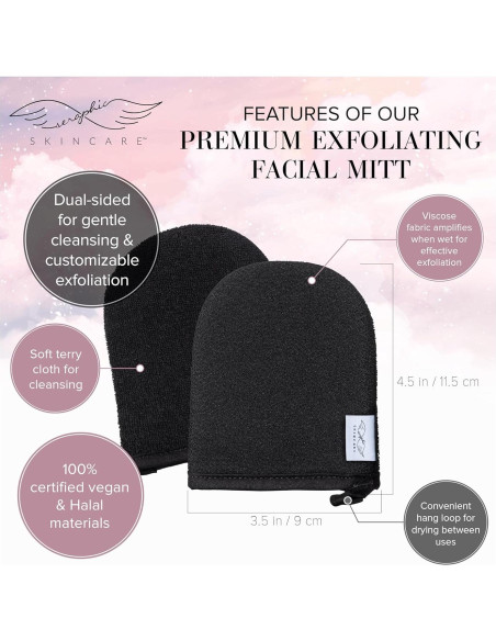 Mitón Exfoliante Facial Seraphic Skincare - 100% Vegano, Doble Cara